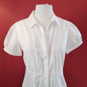 Merona White on White Embroidered Polka Dot Tailored Blouse  Size S